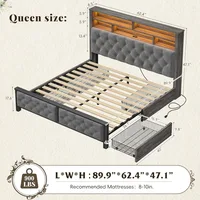 Queen Size Bed Frame with Storage Headboard and 4 Storage Drawers, Velvet Led Queen Size Bed Frame with Charging Station 2