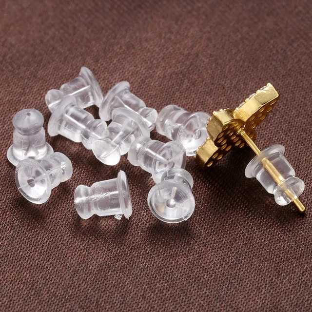 100 200 Clear Rubber Plastic Silicone Earring Back Safety Stoppers Findings