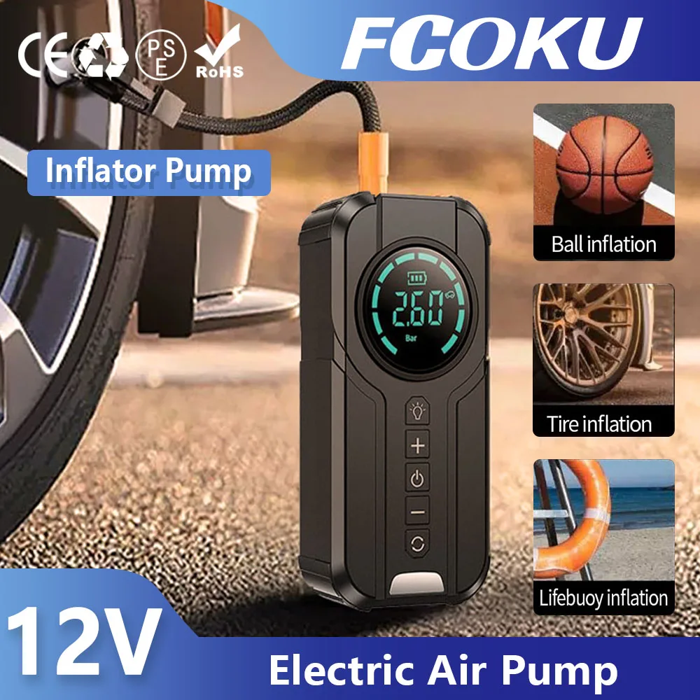 

FCOku Car Air Pump 12V Portable Car Air Compressor Digital Inflator For Motorcycles Bicycle Boat Tyre Inflato With Led Light