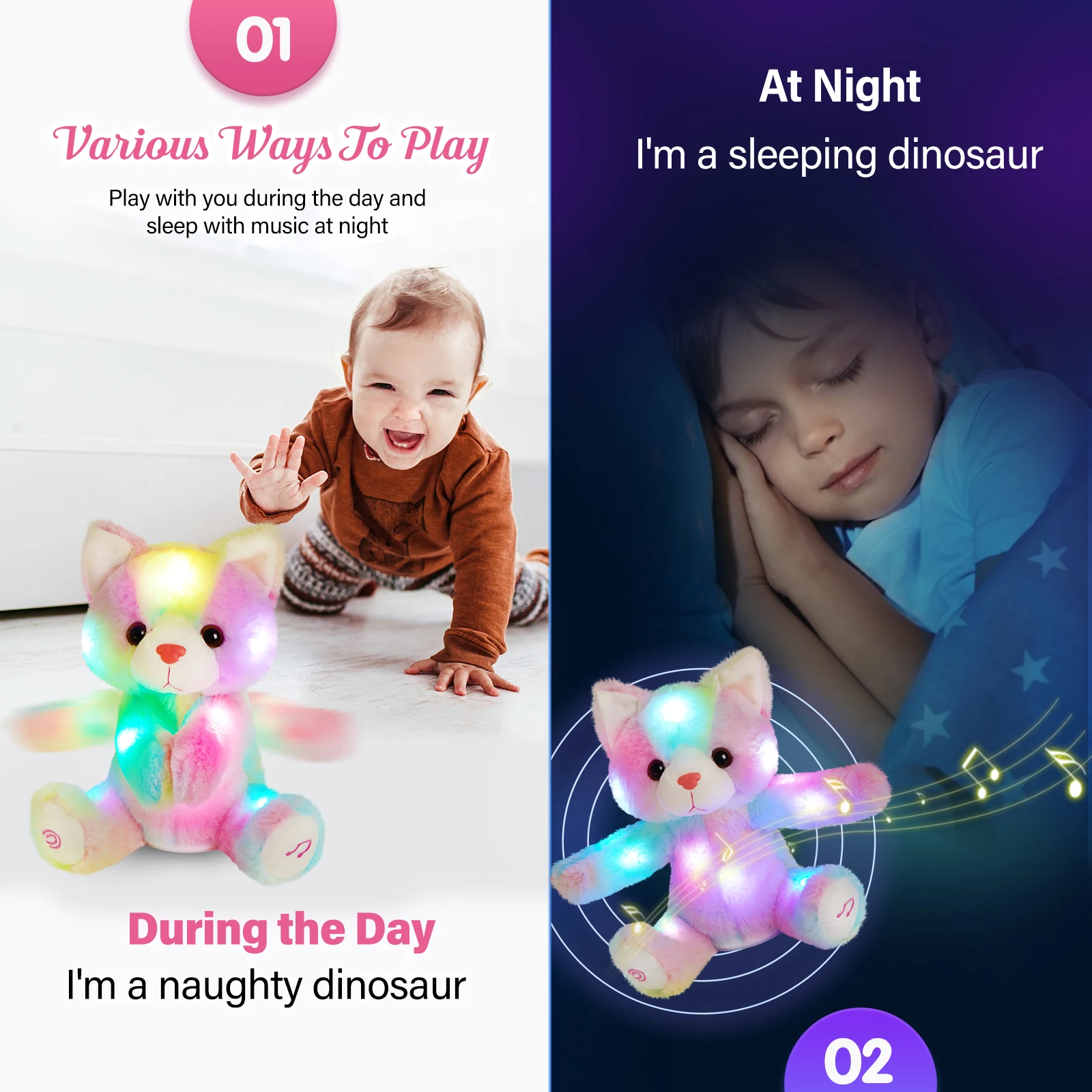 Claping Hand Cat Colorful Gift Stuffed Animals Toy PP Cotton LED Light Plush Toys Electric Birthday Gifts for Girls Children
