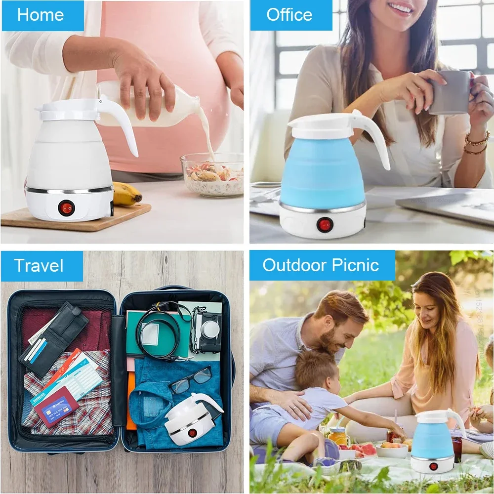 Electric Kettle Folding Electric Port Portable Travel Camping Kettle 600ML Electric Water Heater Portable Foldable Kettle Port 6