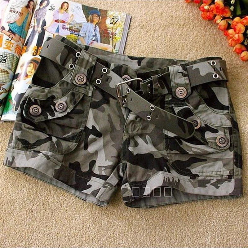 Sport Shorts Women's Summer Camouflage Shorts Casual Military Zipper Pocket Pantaloon Ladies Big Size Jogging Pants Cotton Slim Mini Shorts