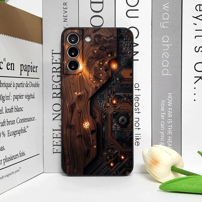 Artistic Mechanical Wood Texture Silicone Phone Case - Shockproof Soft Cover