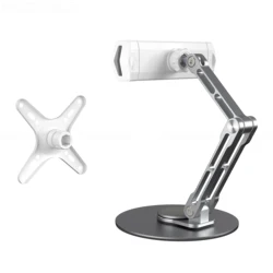 Foldable Arm Portable Monitor Stand with 360° Rotation and Articulated Tablet Support (Silver)