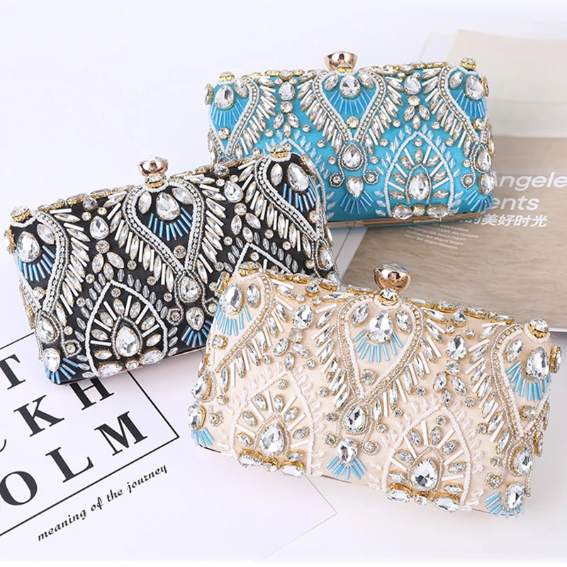 

Luxury Diamond Rhinestone Clutch Bags Exquisite Female clutches Pearls Beaded Chain Handbags Wedding Purse Shouler Bag ZD1234