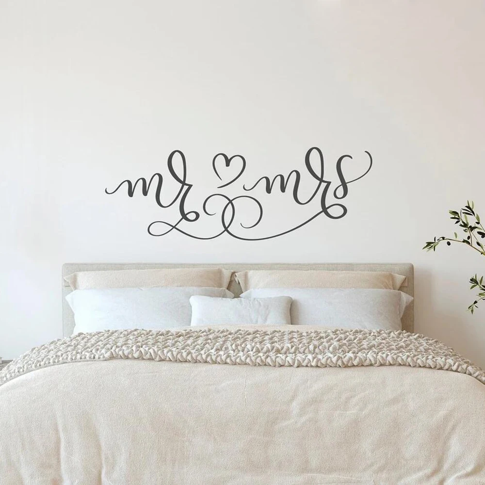 Mr And Mrs Wall Decal Bedroom Wedding Vinyl Decor Headboard Stickers