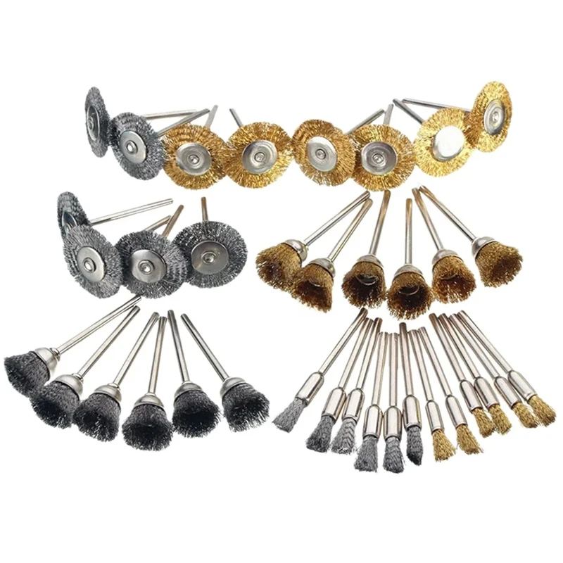 36/45PCS Brass Brush Set Steel Wire Wheels Brushes Drill Rotary Tools Polishing Dremel Rotary Tools Metal Rust Removal Brush Kit