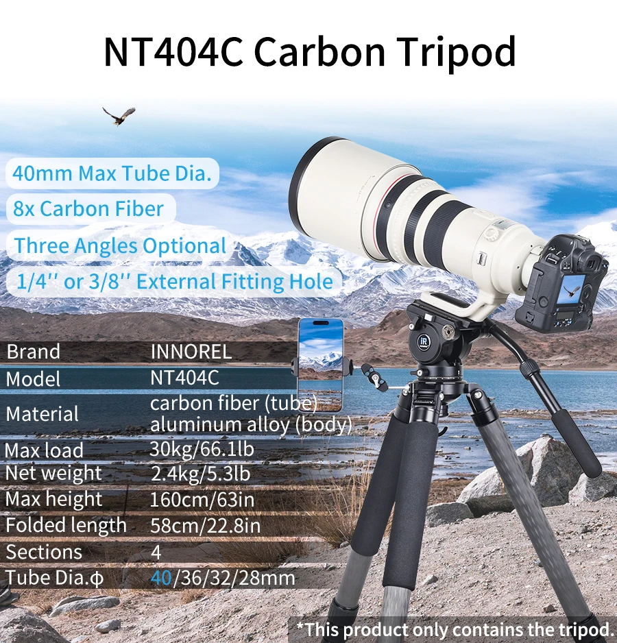 NT404C Professional Heavy Carbon Fiber Camera Tripod Super Stable Top Bird Watch
