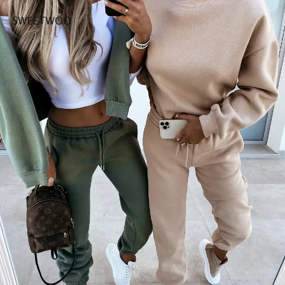Winter Two Piece Set Tracksuit Suit Sets Casual Women  Pullovers Pants Sportswear Femme Clothing Chandal Mujer Invierno