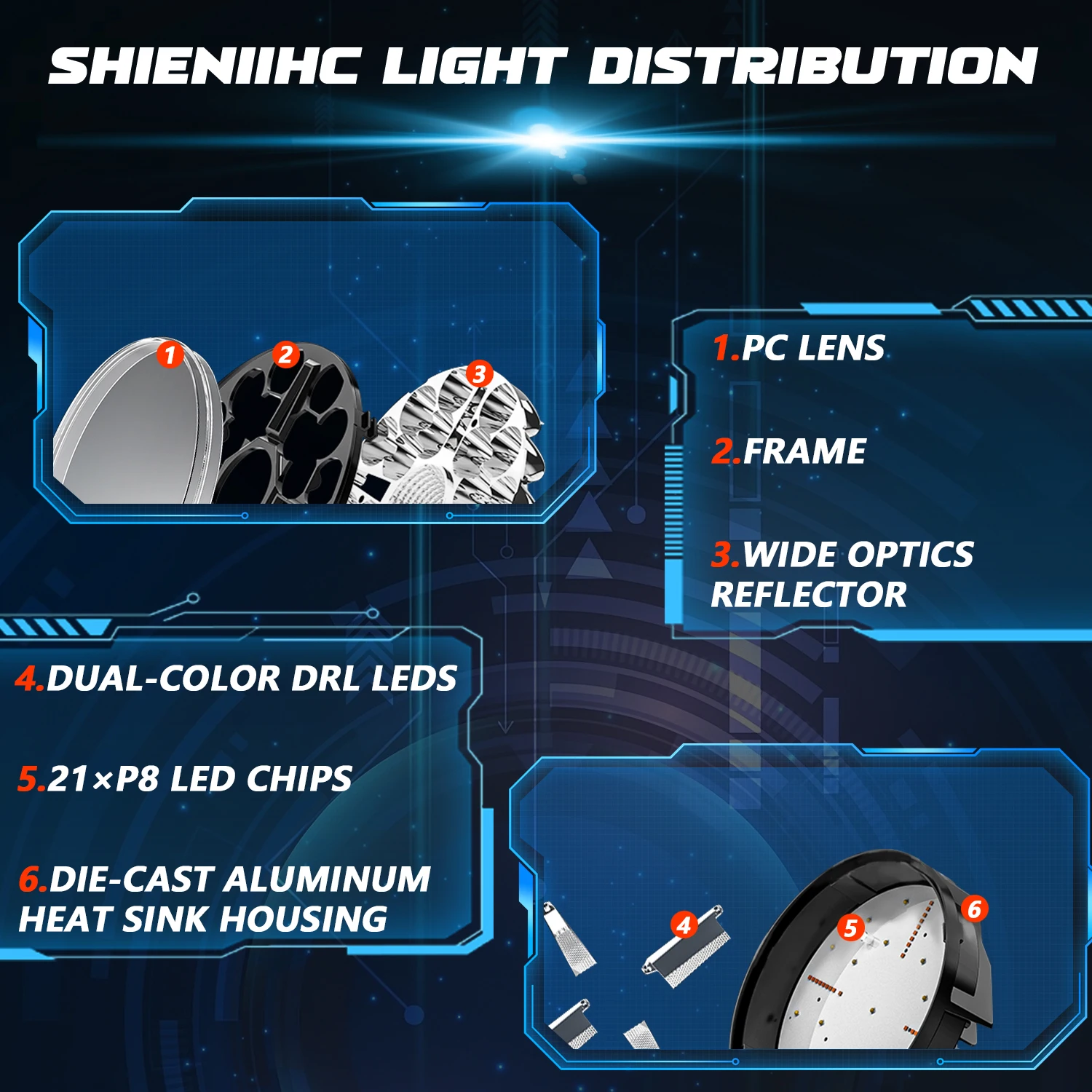 9Inch Work Headlight Bar Vehicle Len Demon Eye Light 6000K Spot Combo Barra LED