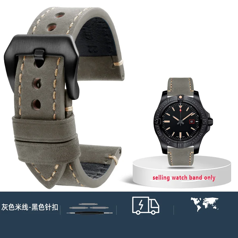 Correa de reloj de cuero retro de 24 mm universal para Panerai PAM111 441 para Breitling Avengers Super Ocean Correa de reloj con cronometraje mecánico