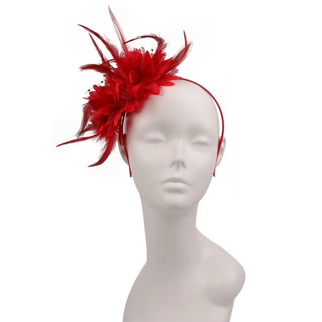 Women Elegant Fascinator Hat Headband Flower Feather Mesh Yarn Cocktail Party Wedding Hair Accessories for Cocktail 1