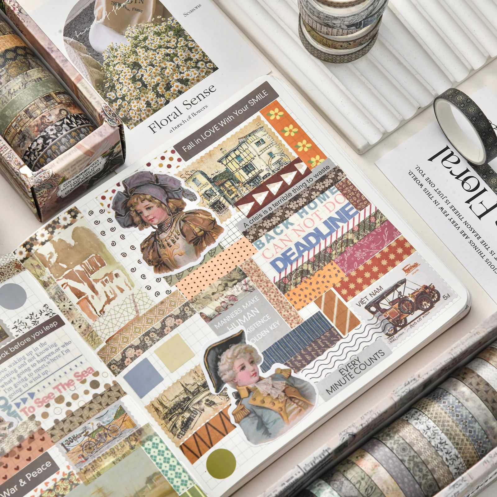 20pcs First Time Meet Series Washi Tape Set 7mm Retro Flower Adhesive Masking Tapes Decoration Stickers F7585 3