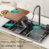 Digital Display Waterfall Sink Multifunctional Stainless Steel Large Single Slot Kitchen Accessories Gourmet Faucet Kitchen 4