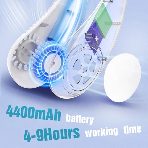 휴대용 목걸이 선풍기, 핸즈프리 블레이드리스 선풍기, 4000 mAh 배터리 작동 웨어러블 개인 선풍기, Leafless, 충전식, 헤드폰 3