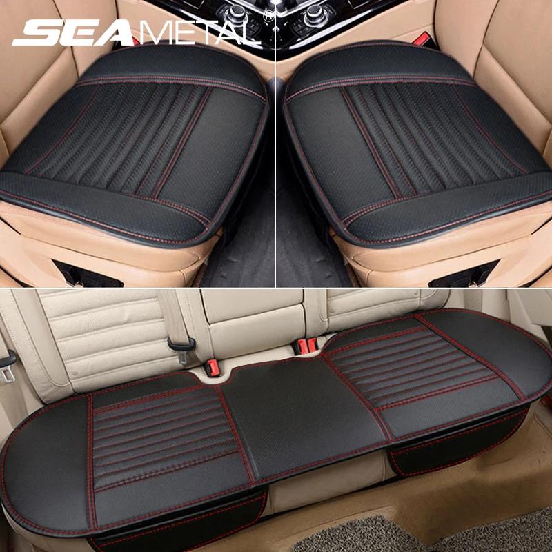 Bamboo Charcoal Car Seat Covers Set – 2 Front & 1 Rear Breathable Cushion Mats, Non-Slip & Anti-Bacterial (Black)