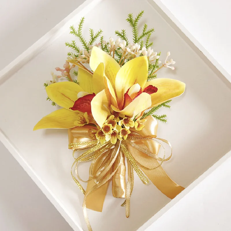 Boutonniere And Wrist Corsag Business Celebration Bust Handflower Wedding Supplies Photo Studio Yellow Magnolia 275