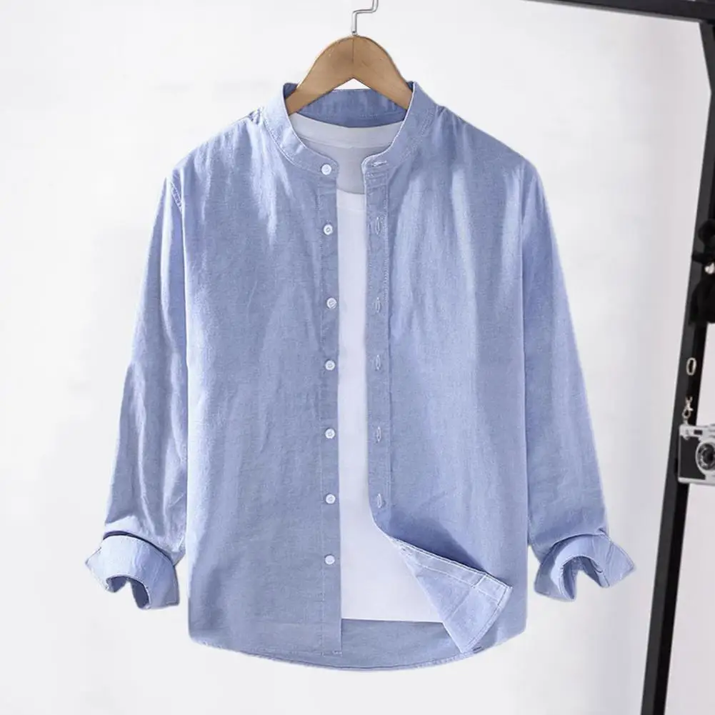 

Men Shirt Stylish Men's Stand Collar Cardigan Loose Fit Soft Fabric Plus Size Options for Spring Fall Long Sleeve Shirt