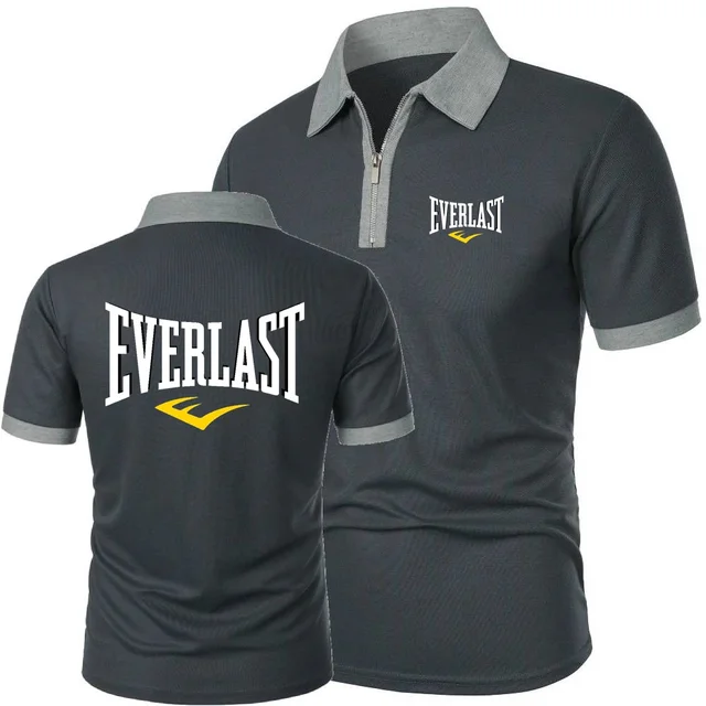 EVERLAST hommes polos course hauts d'entraînement t-shirt été respirant maille coton fermeture éclair revers t-shirt GYM Fitness entraînement POLOS 1