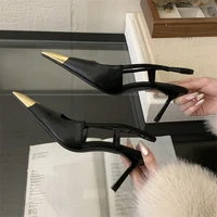 Aneikeh Street Style Sexy Pointed Toe Slingbacks Pumps Women Stripper Sandals High Heels Female Banquet Shoes Brown Kitten Heels - Image 6