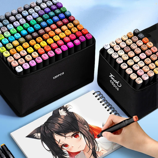 12 24 30 Colors Alcohol Sketch Marker Pens Anime Manga Drawing Brush Pens  School Color Pen Art Supplies, Art Markers, AliExpress