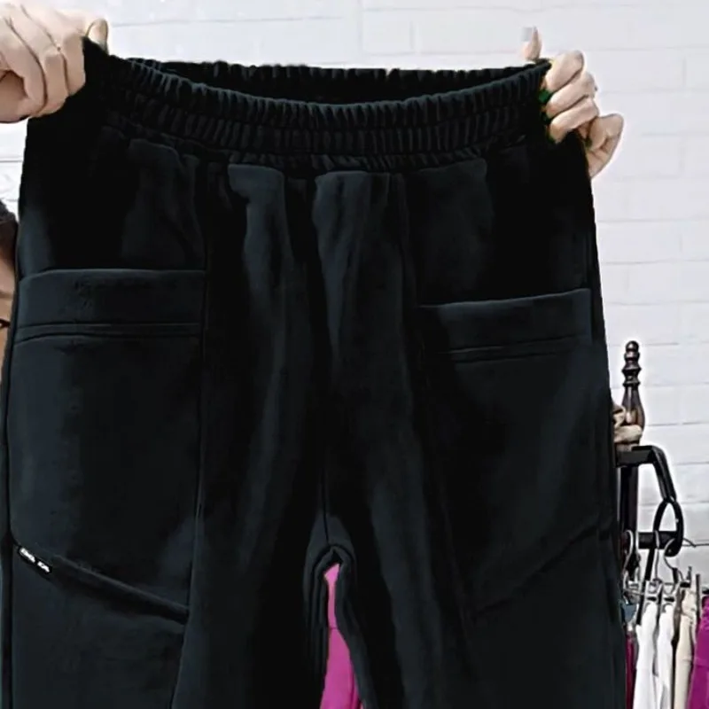 2023 Autumn and Winter Women's Pockets Loose Solid Patchwork Slim Fit Harlan Plush Fashion Casual Elegant Commuter Bottom Pants