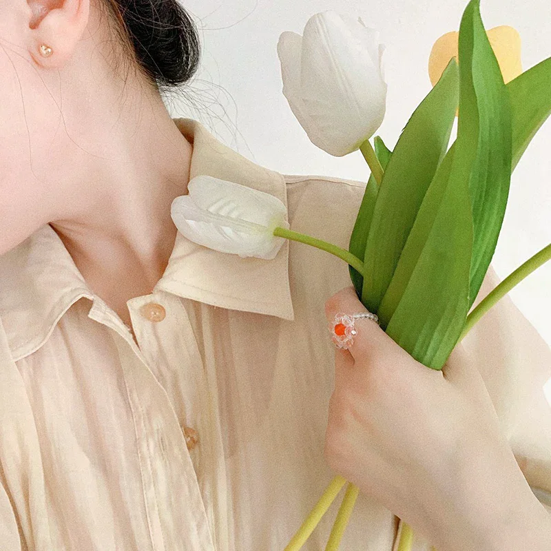 빈티지 크리스탈 비즈 꽃 탄성 반지 쌀알 비즈 수제 꽃 반지 여성용 보헤미안 쥬얼리 소녀 파티 선물