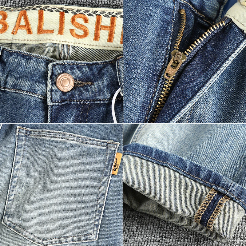 Fashionable men new fashion spring and summer new small straight wash to do old jeans embroidery casual long pants 5