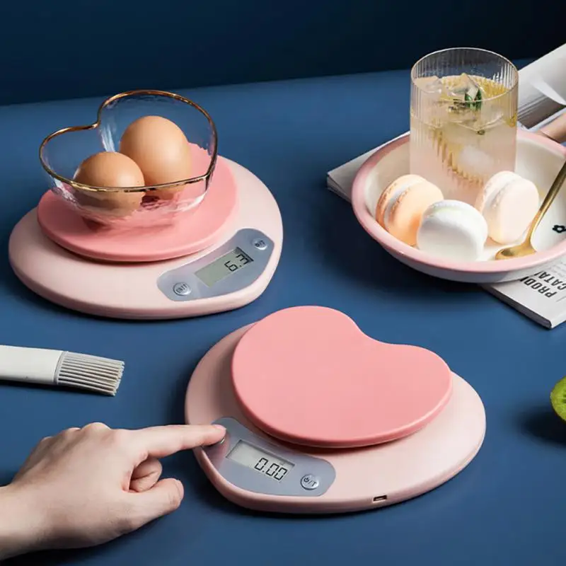 전자 주방 체중계 디지털 밸런스 정밀도, 정확한 하트 모양 LCD, 식품 휴대용 디지털 체중계, 5kg, 무게추 g