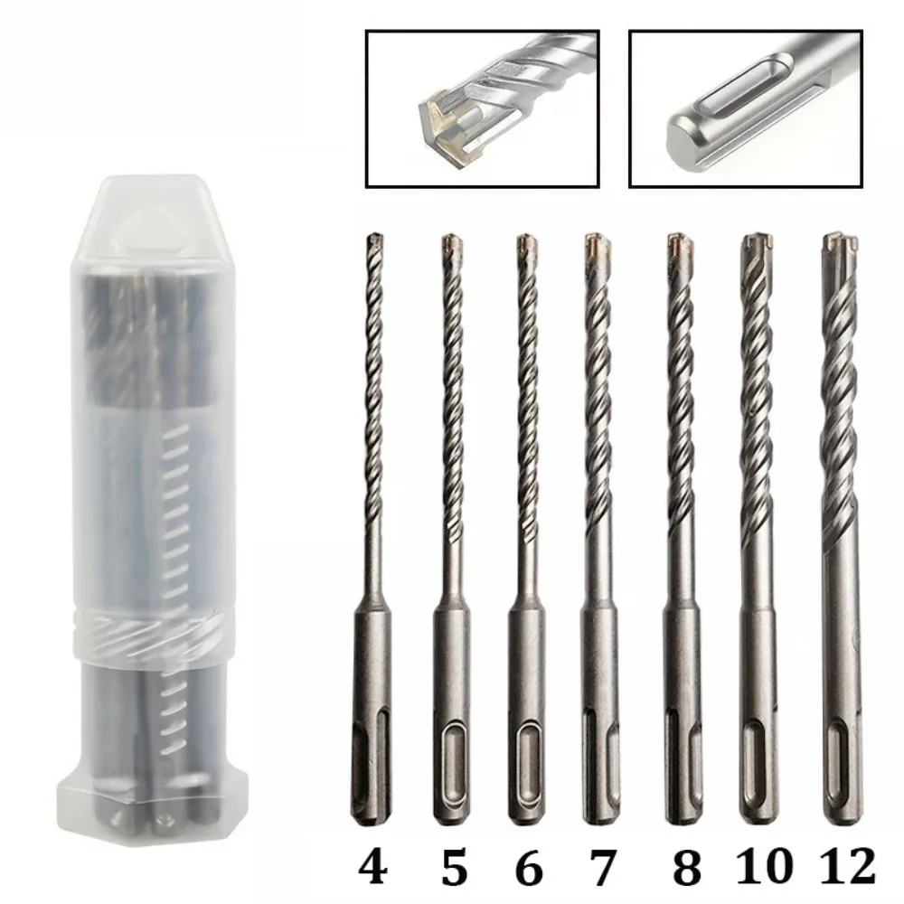 Drill Bit Set 7 Pieces, Concrete Drill Bit 110mm(Diameter4, 5, 6, 7, 8, 10,12mm), Hammer Drill Bit with 4 Cutting Edges