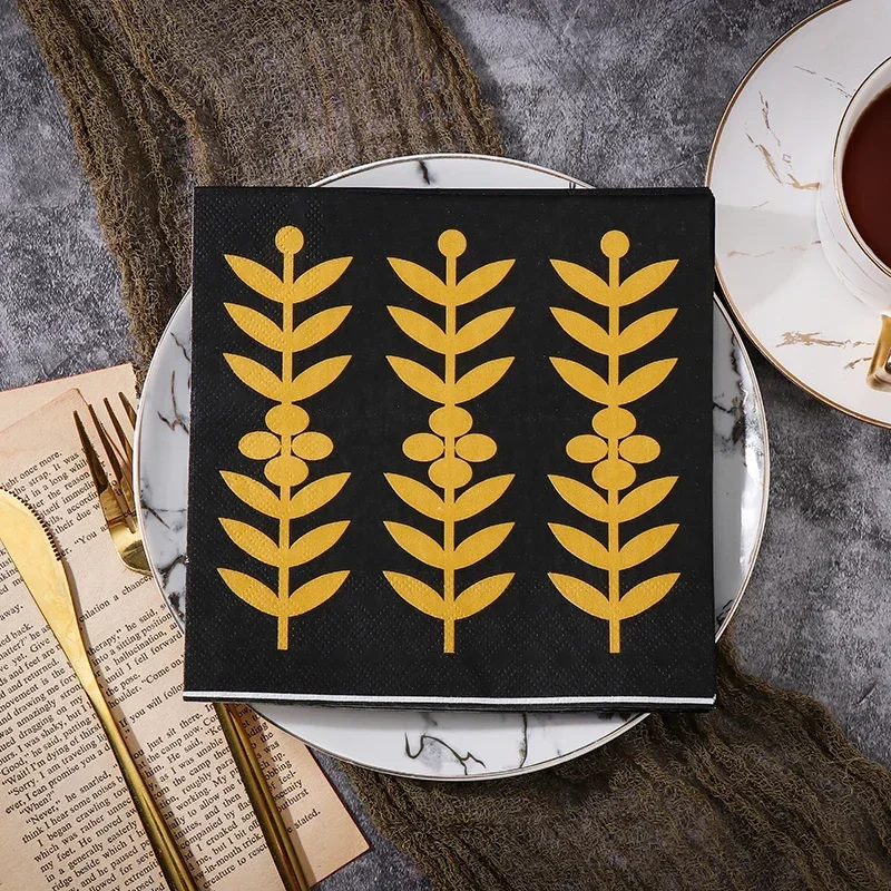 New Colorful Printing Napkin Paper Tissue Paper Napkin Wedding Decoration Pure Wood Pulp Golden Wheat 20 Pieces Foodgrade