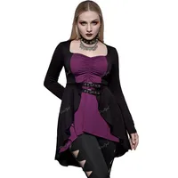 ROSEGAL Women's Plus Size Gothic Tops Lace-up Back Two Tone Ruched Grommets Buckle Long Sleeve High Low Hem Tunic T-Shirt