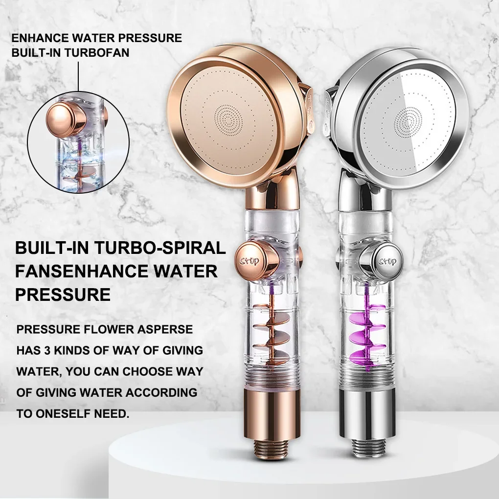 

Adjustable Shower Head with Fan One-button Stop Handheld Water-saving Button Filter Bath Head Water Saving Shower Bathroom