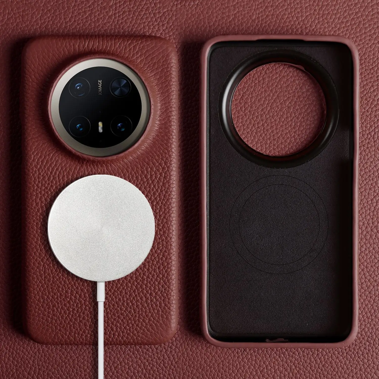 Magnetic Luxury Genuine Leather Wireless Charging Shockproof Case