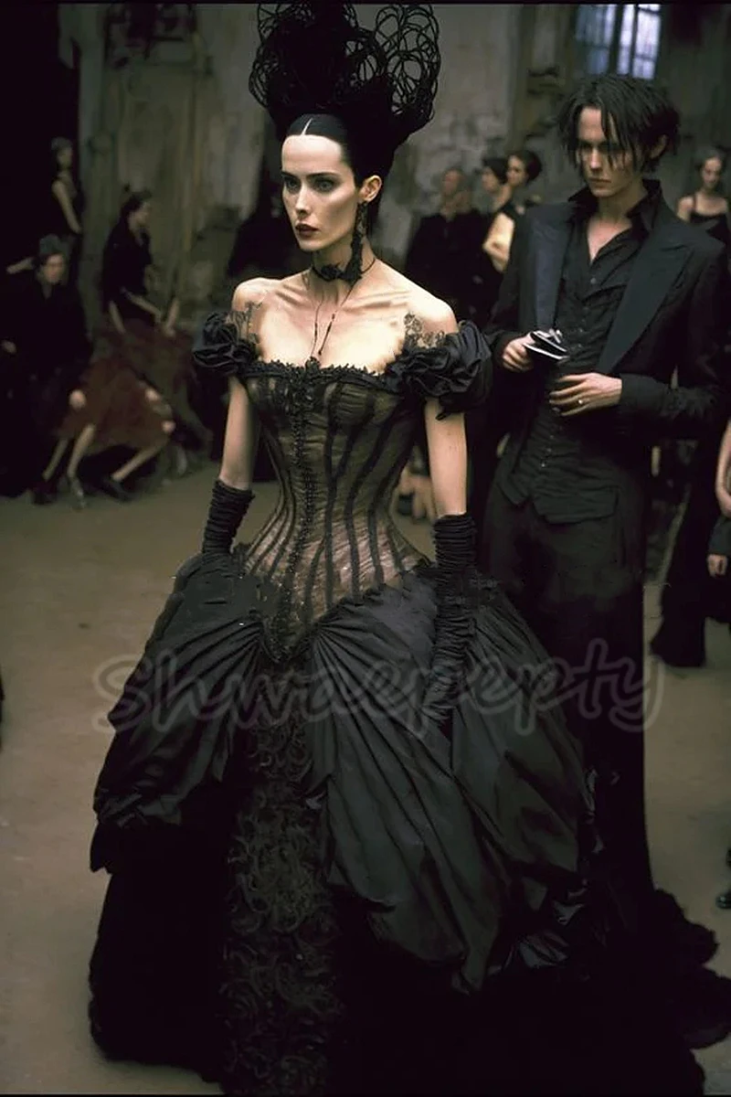 

Средневековые исторические Черные искусственные готические Косплей вечерние платья 2024 с открытыми плечами винтажная одежда для особых случаев