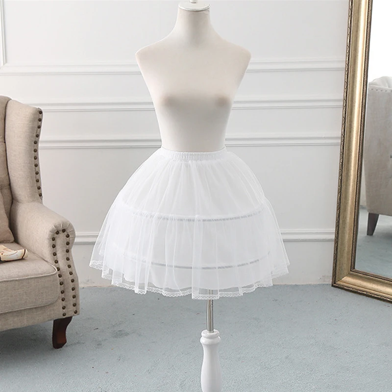 

MANRAY White Black 2 Hoops Cosplay Fish-bone Short Skirt Lolita Carmen Slip Liner Cute Girls Skirts Adjustable Kids Petticoat