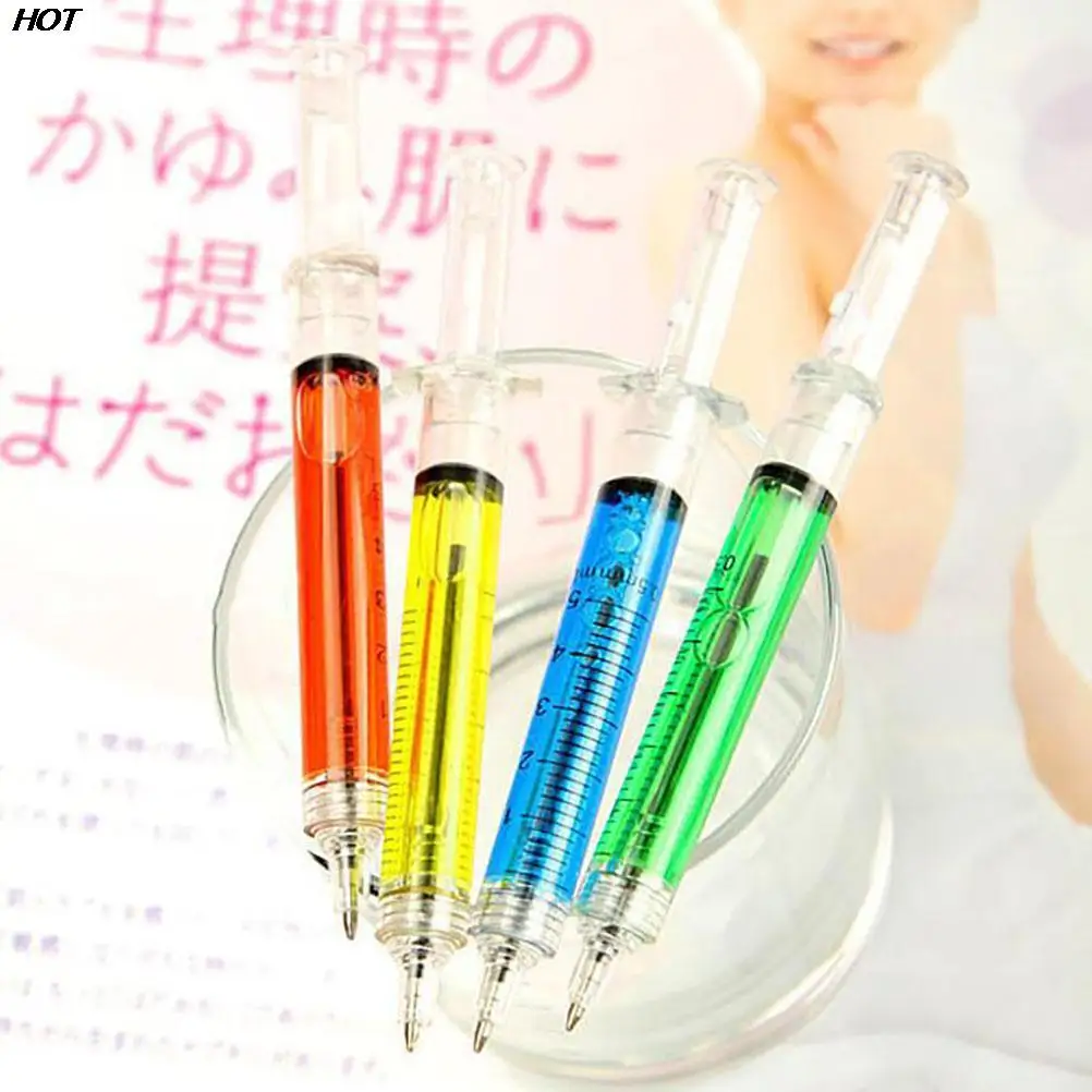 

HOT! 4PCS/lot Liquid Syringe Injector Shape Office Stationery School Accessories Press Pen Students Writing Tools
