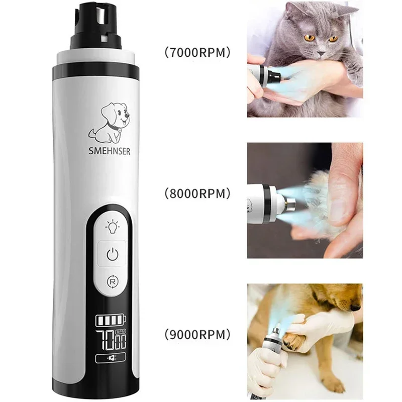 Pet Nail Grinder Clipper with LED Light USB Rechargeable for Cats Dogs
