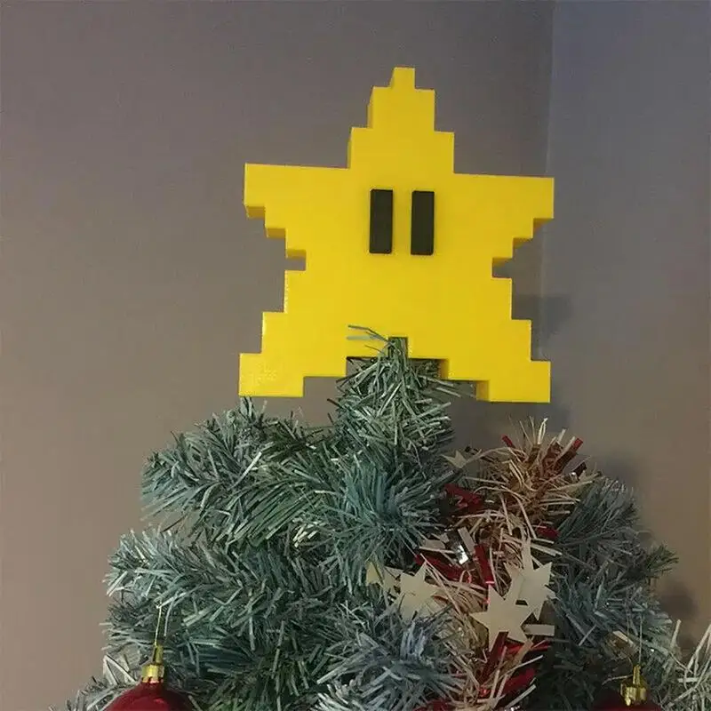 Super Marioes Bros Pixel Star Christmas Tree Topper Ornament Cartoon Large 3D Pixel Star Pendant Per La Decorazione Dell'Albero Di Natale