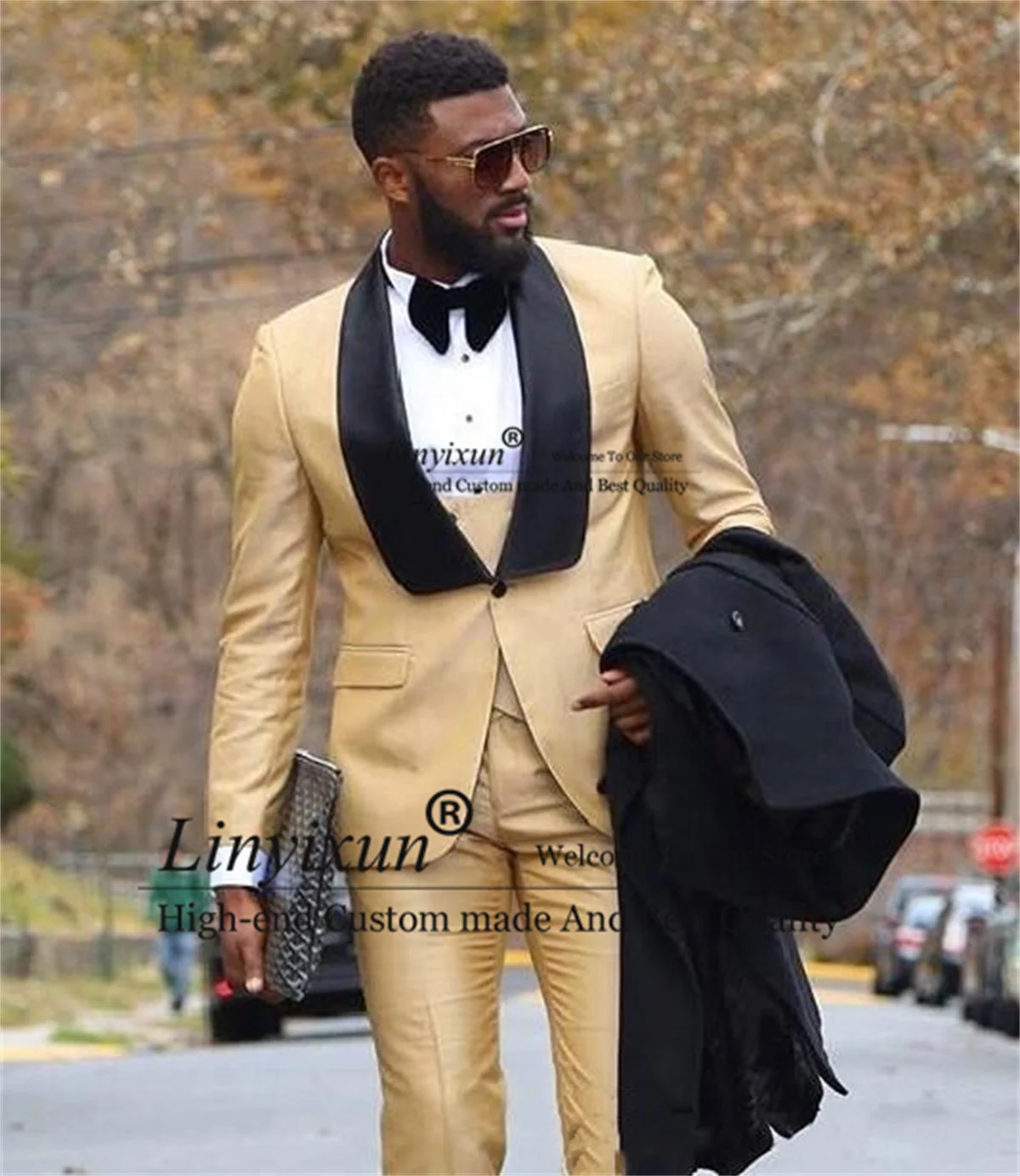 

Slim Fit Gold Wedding Suits For Men 3 Pieces Jacket Vest Pants Set Groom Tuxedos Fashion Male Prom Party Blazer Terno masculino