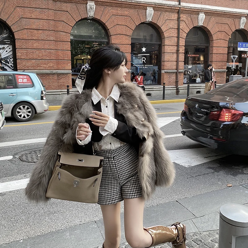 Winter Warm Women Faux Fur Coat Korean Fashion Lady Soft Light Weight Long Sleeves Double Breast Modern Girls Fur Coat