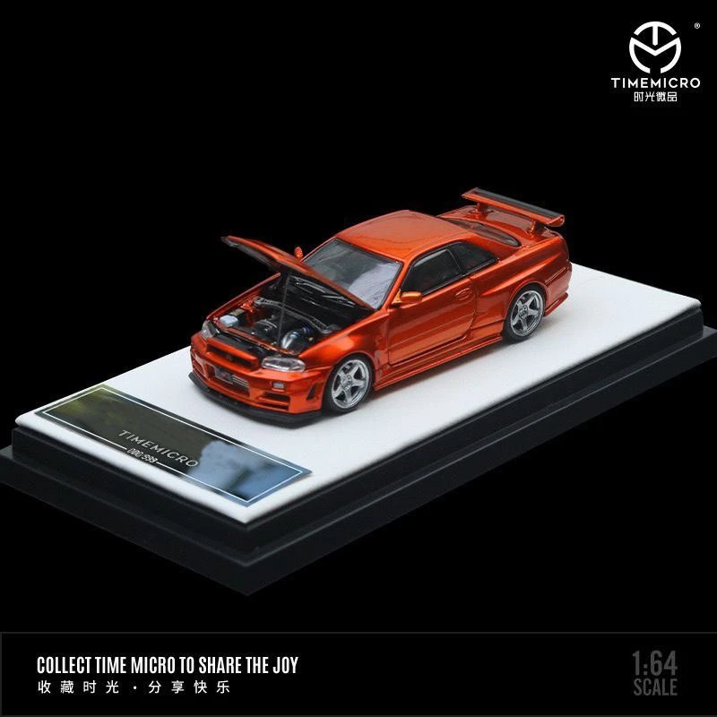 TM In Stock 1:64 Skyline GTR R34 Z Tune Open Hood Diecast Car