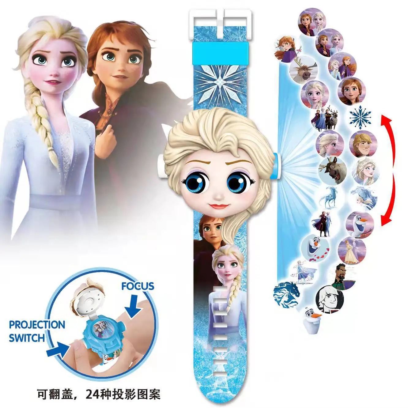 thumbnail image 1 of hotsale Marvel Figure Spiderman Elsa McQueen 24 Projection Watch Digital Clock Student Wristwatches Kids Toy Boy Birthday Gift, 1 of 5