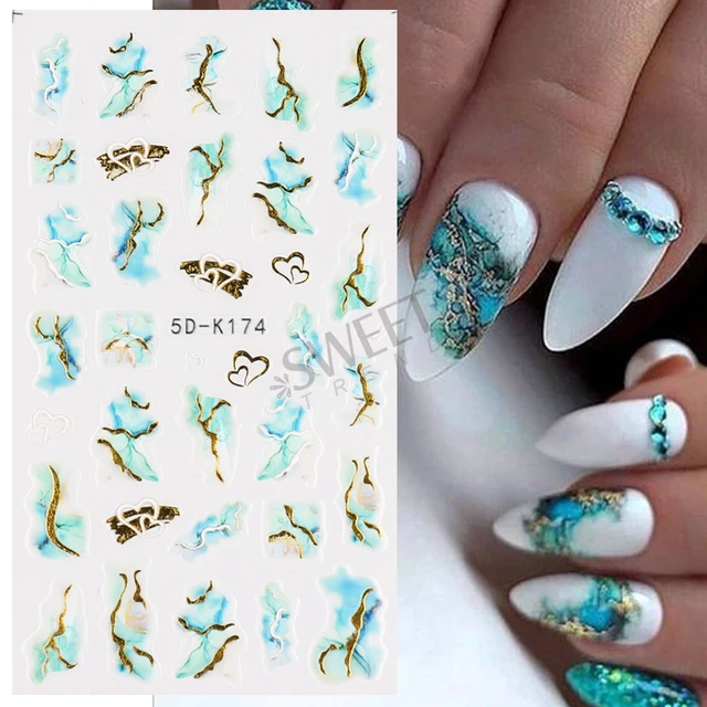 5D Marble Blue Nail Sticker Ink Blooming Smoke Decals Gold Flake Engraved  Winter Nail Design Ocean Manicure Gel Slider JI5D-K - AliExpress