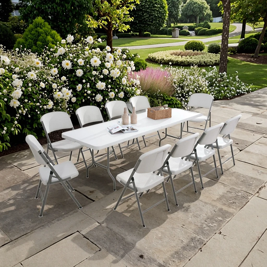 שולחן חתונה מתקפל בחצי פלסטיק לפיקניק ולמחנאות בחוץ או בפנים