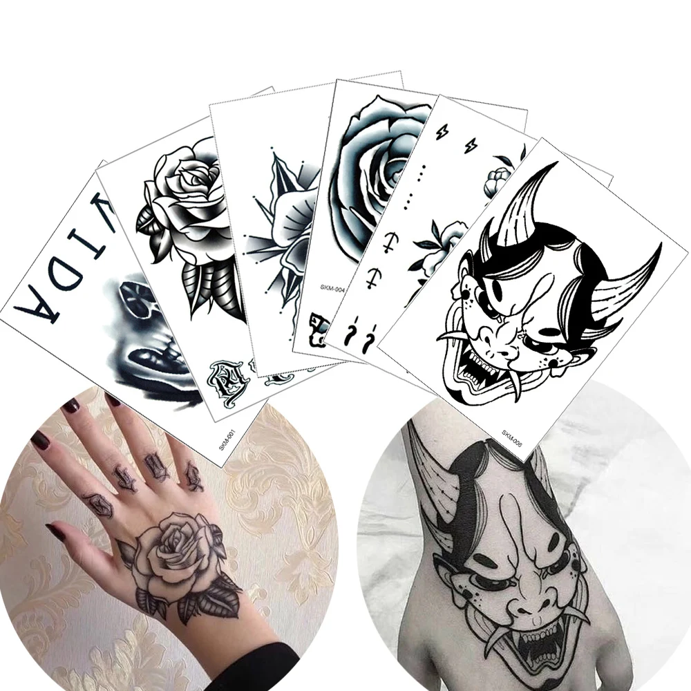 

GLARYYEARS Temporary Tattoo for Hand Arm, Letters Skulls Realistic Fake Tattoos for Men Women, Halloween Festival Party Favors