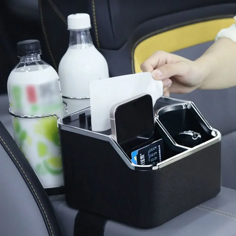 Foldable Car Armrest Storage Box with Cup Holder Phone Stand Waterproof Tissue Case Detachable Large Capacity