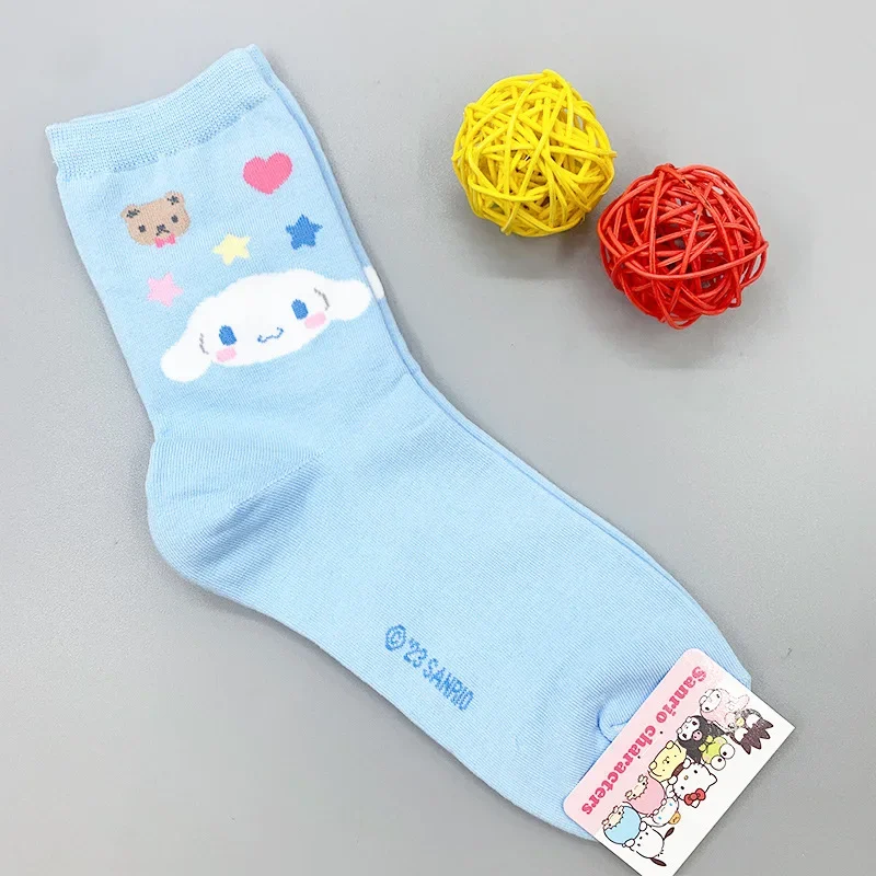New Kawaii Sanrio Kuromi Mymelody Cinnamoroll Pom Pom Purin Badbadtz-Maru Keroppi Socks Ins Christmas Gift for Girls