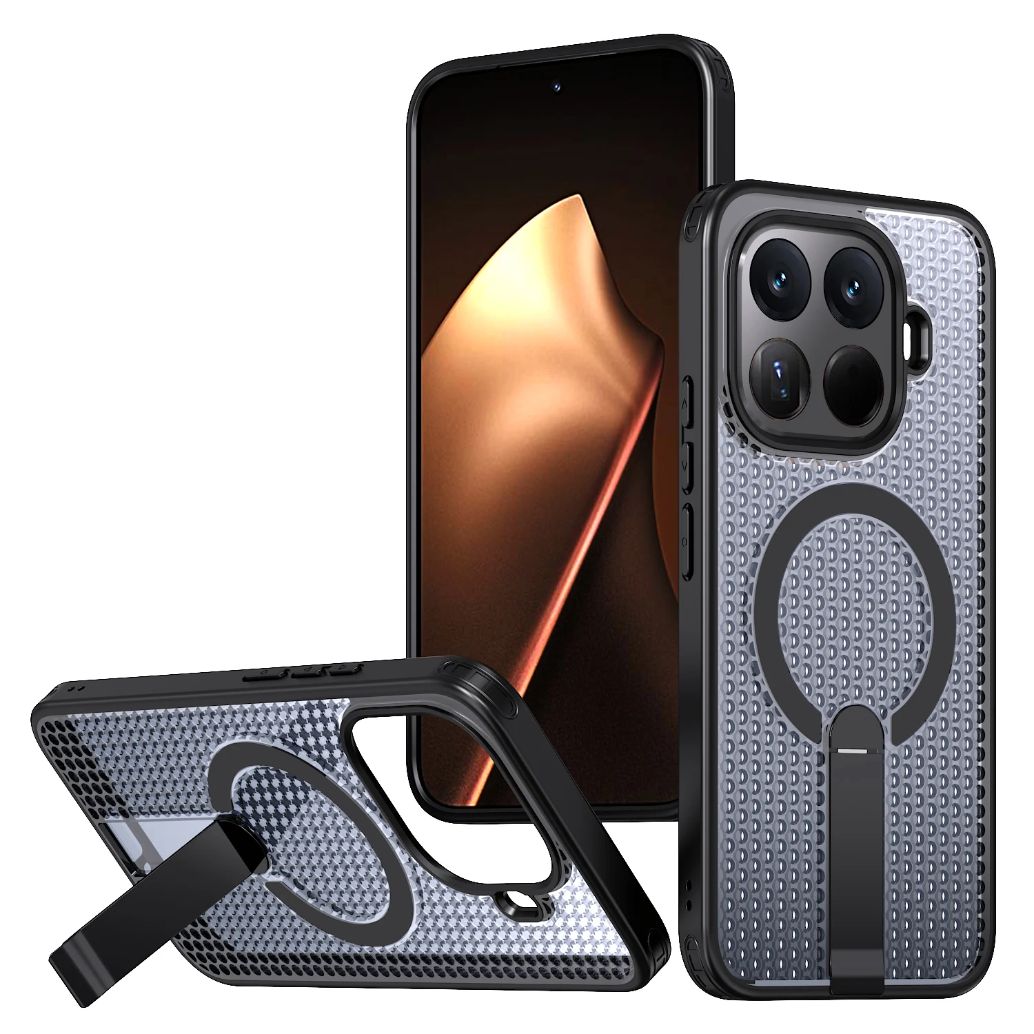 Magnetic Armor Cooling Phone Case with Metal Kickstand and Acrylic Back