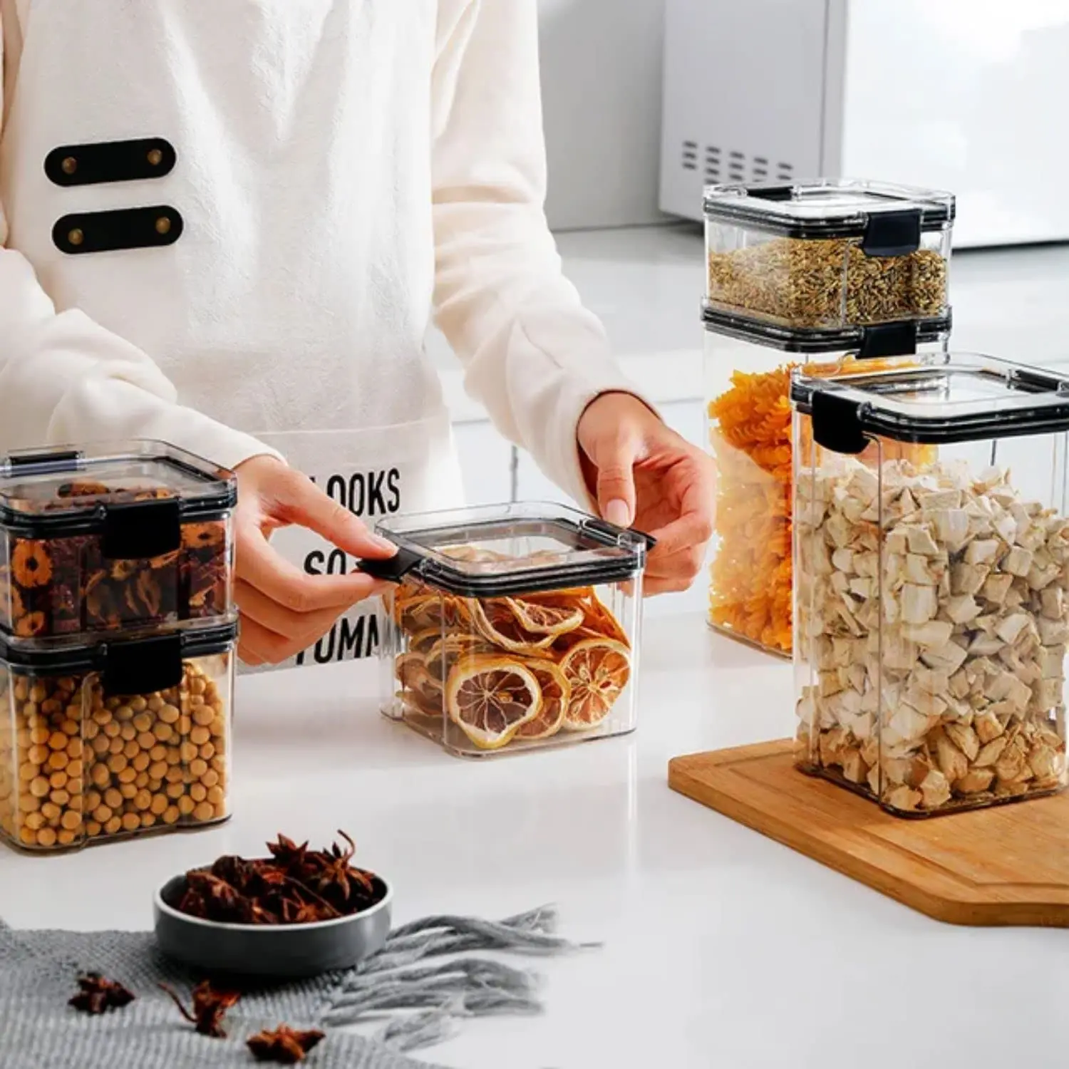 Clear Airtight Food Storage Containers with Lids, Plastic Canister for Kitchen Organizer Storage, for Flour, Sugar, Cereal, Rice 2